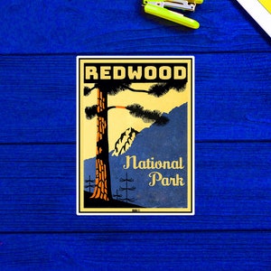 Redwood National Park California Vintage Sticker 2.9&quot; x 4&quot;