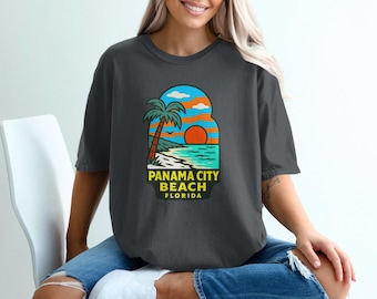 Panama City Beach Florida T Shirt, Retro Sunset Beach Design Tee, Cool Beach Vacation Shirt, Palm Tree Graphic Shirt, Gift for Travelers