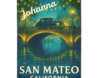 San Mateo California Vintage Bridge Car blanket | Velveteen Microfiber Throw