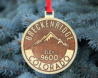 Breckenridge Colorado Ornament Christmas Solid Cherry Wood Laser Cut