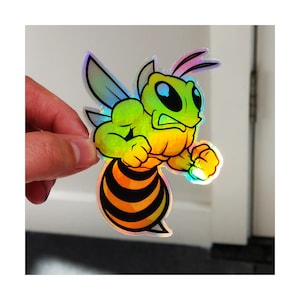 Angry Bee Sticker Holographic Sticker Hologram Decal Hornet Yellow Jacket 3.25&quot;