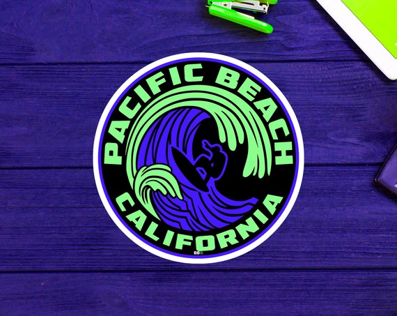 Pacific Beach San Diego 3-Inch Decal Sticker – California Surf & Shark Design (Multi-Color)