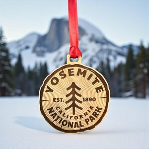 Yosemite National Park Wood Ornament 3" – Solid Cherry Christmas Ornament – California Souvenir – Laser Cut Rustic Park Decor – Made in USA image 5