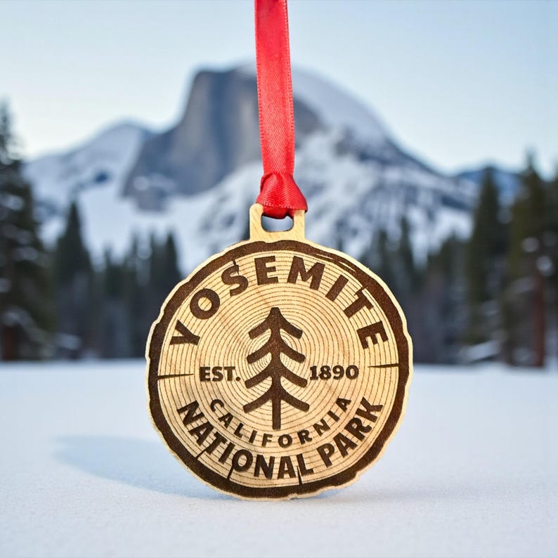 Yosemite National Park Wood Ornament 3" – Solid Cherry Christmas Ornament – California Souvenir – Laser Cut Rustic Park Decor – Made in USA image 5
