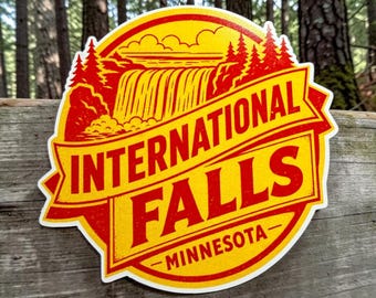 International Falls Minnesota Vintage Style Tjock Vinylklistermärke 3,25" MN