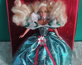 1995 Mattel Barbie Doll Happy Holidays Green Dress No Box