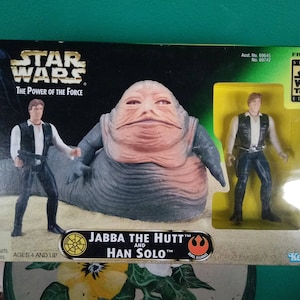 Star Wars The Power of The Force Jabba The Hutt and Han Solo Figure Set 1990&#39;s Kenner