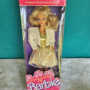 Vintage Gold und Spitze Barbie-Puppe, 1989 Mattel Ziel Exklusiv, Vintage 1980er Puppe