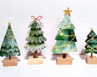 Watercolor Christmas Tree Statue: Holiday Tabletop Decor
