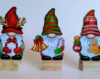 Holiday Gnome Figurines: Christmas Shelf Decor - Set of 3
