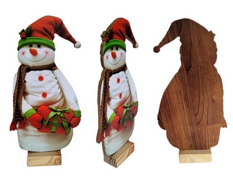 Snowman Statue: Christmas Holiday Decor, Stuffed Fabric & Wood