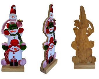 Snowman Statue: Christmas Holiday Decor, Wooden Figurine