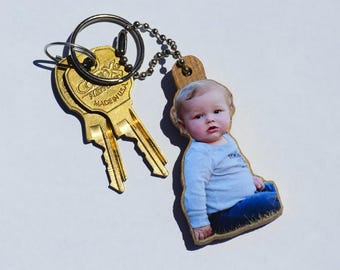Personalized Photo Keychain: Custom Wood Ornament, Photo Keepsake Gift