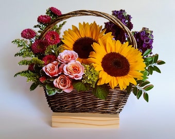 Sunflower Floral Arrangement: Autumn Basket Decor, Photo Display
