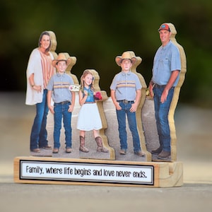 Custom Family Photo Statue: Handcrafted Wood Picture Display
