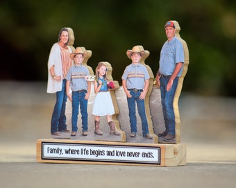 Family Photo Statue. 3-D Custom Photo Display. Personalized photo gift. Handcrafted picture display. Family Figurine. Family Picture Frame