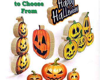 Halloween Décor: Jack-o-Lanterns & 'Happy Halloween' Sign, Create Your Own Custom Design.