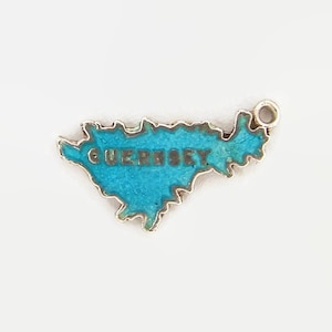 Thomas L Mott Blue Guernsey Island Map Vintage Sterling Silber Armband Charm TLM