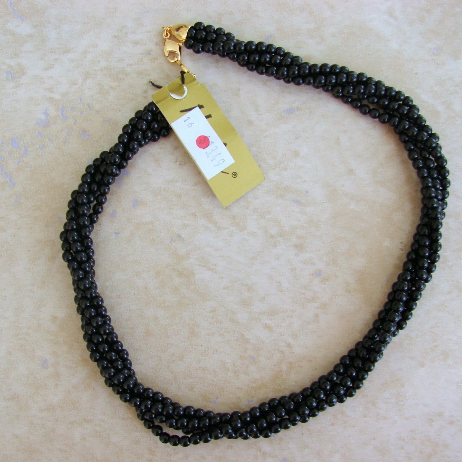 Napier Black Glass Twisted Bead Necklace 16 Goldtone Etsy