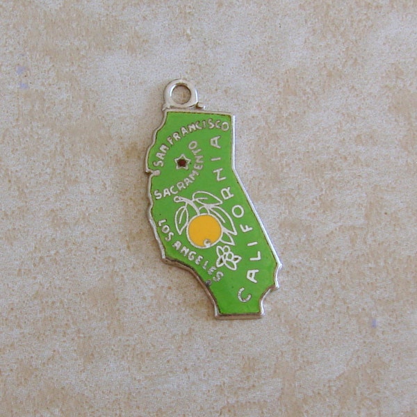 California Green Enamel State Map Sterling Silver Souvenir Travel Bracelet Charm