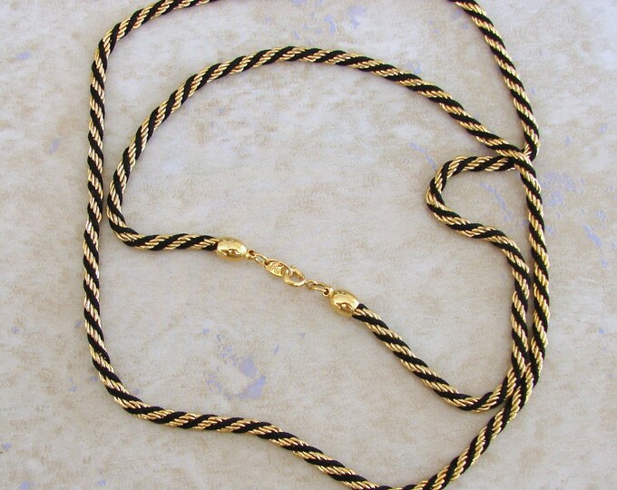 Trifari Black Godltone Twisted Rope Style Necklace 30 Etsy