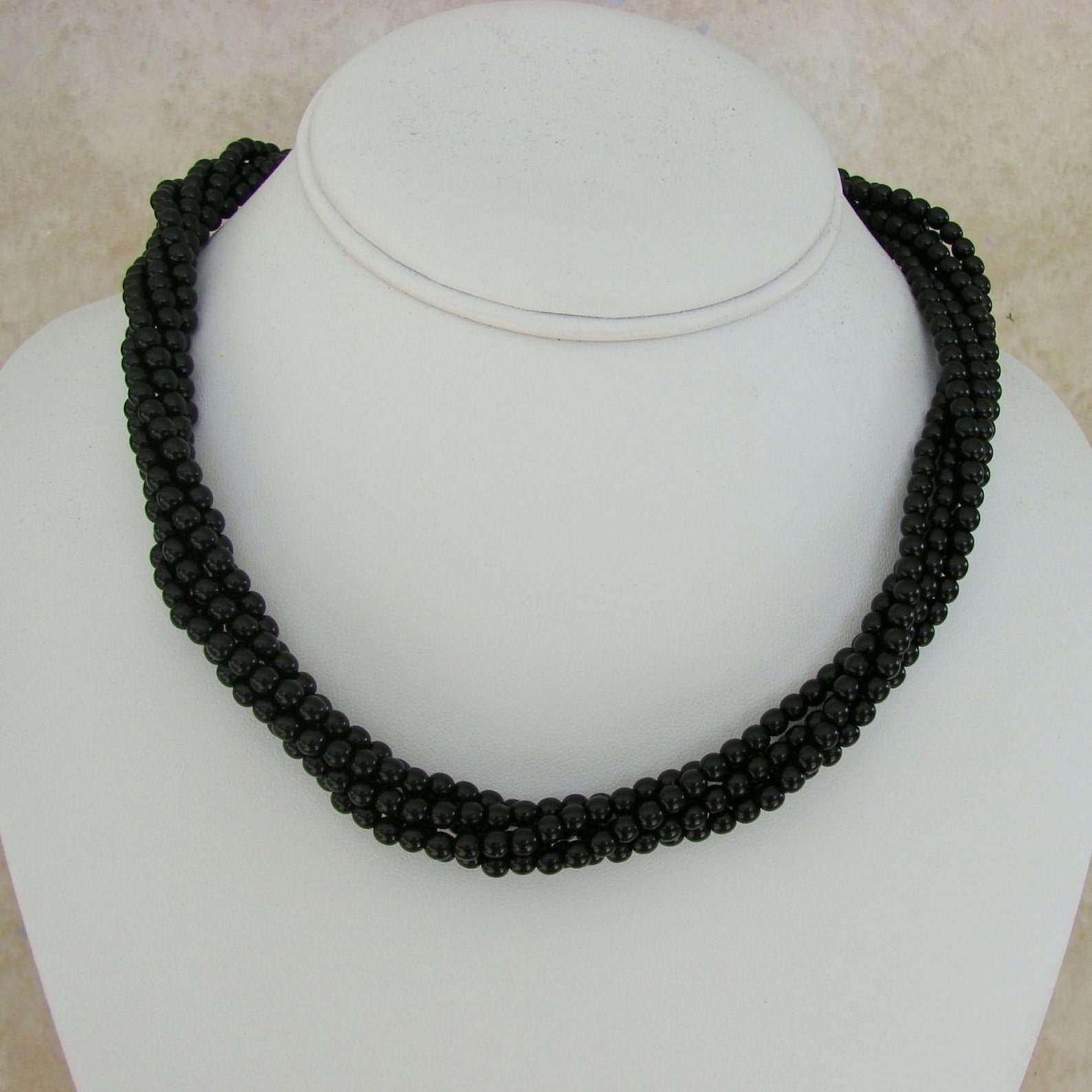Napier Black Glass Twisted Bead Necklace 16 Goldtone Etsy