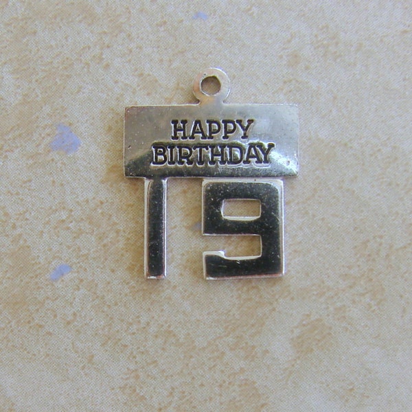 Wells Happy Birthday 19 Sterling Silver Bracelet Charm Vintage