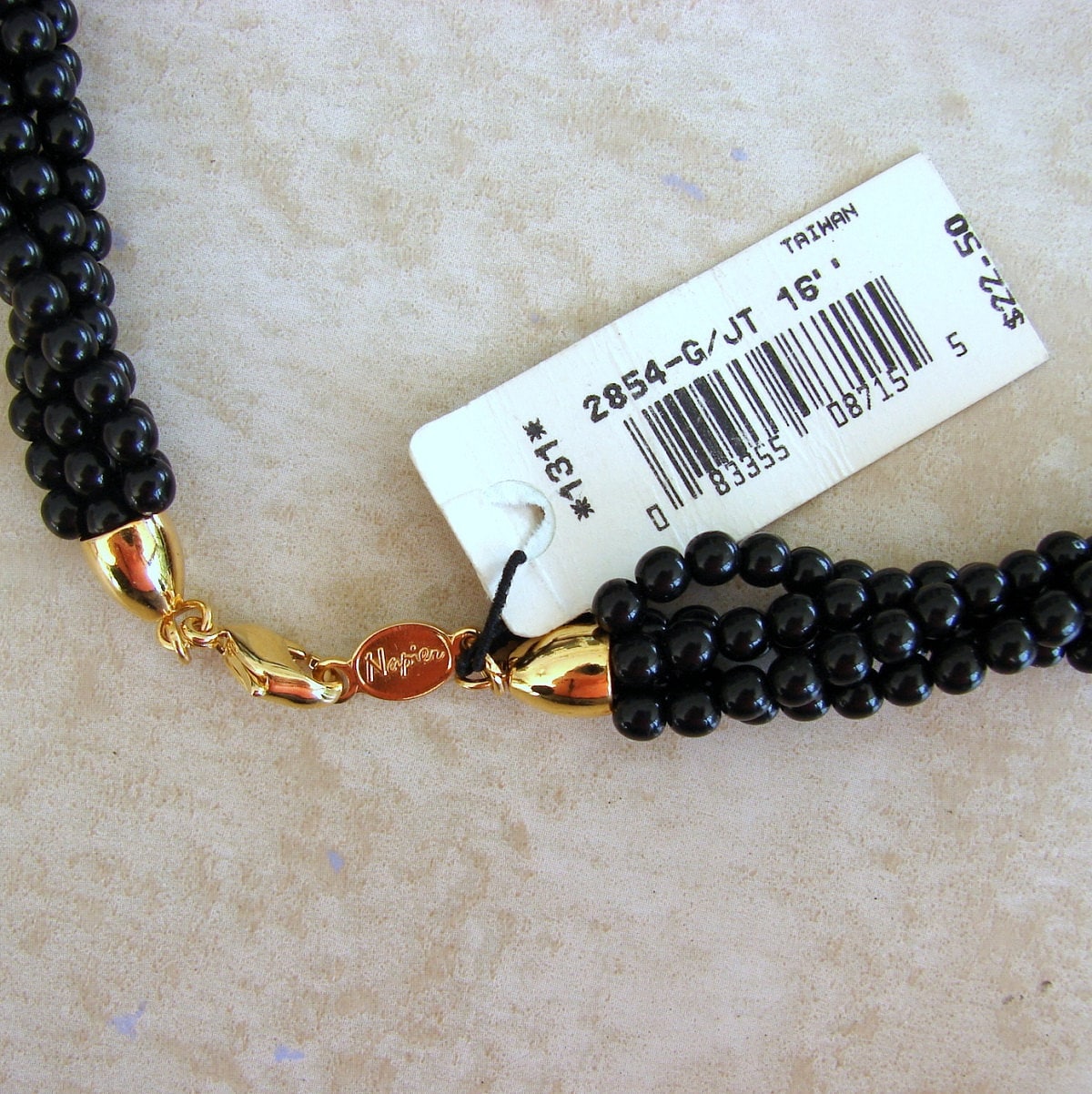 Napier Black Glass Twisted Bead Necklace 16 Goldtone Etsy