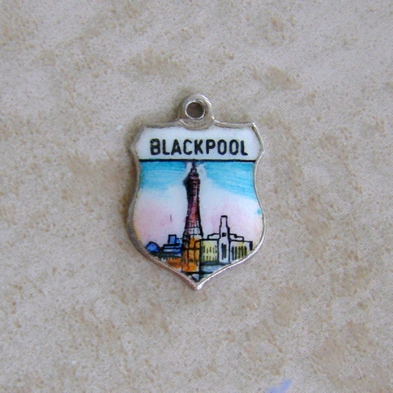 Blackpool England Enamel Travel Shield Silver Bra… - image 1