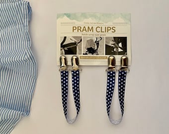 Pram Clips - Navy with White Spots