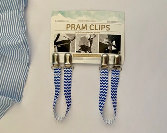 Pram Clips - Blue Chevron