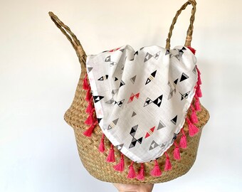 Pram Cover Pink Geometric & Tassles