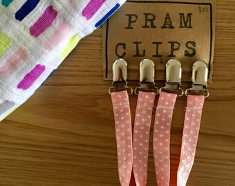 Pram Clips - Pink Spots