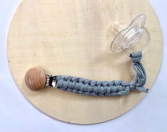 Hand Woven Cotton Dummy Clip | Pacifier Clips | Toy Clip - Grey