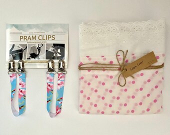 SALE - Pram Clips & Pram Cover Set - Pink