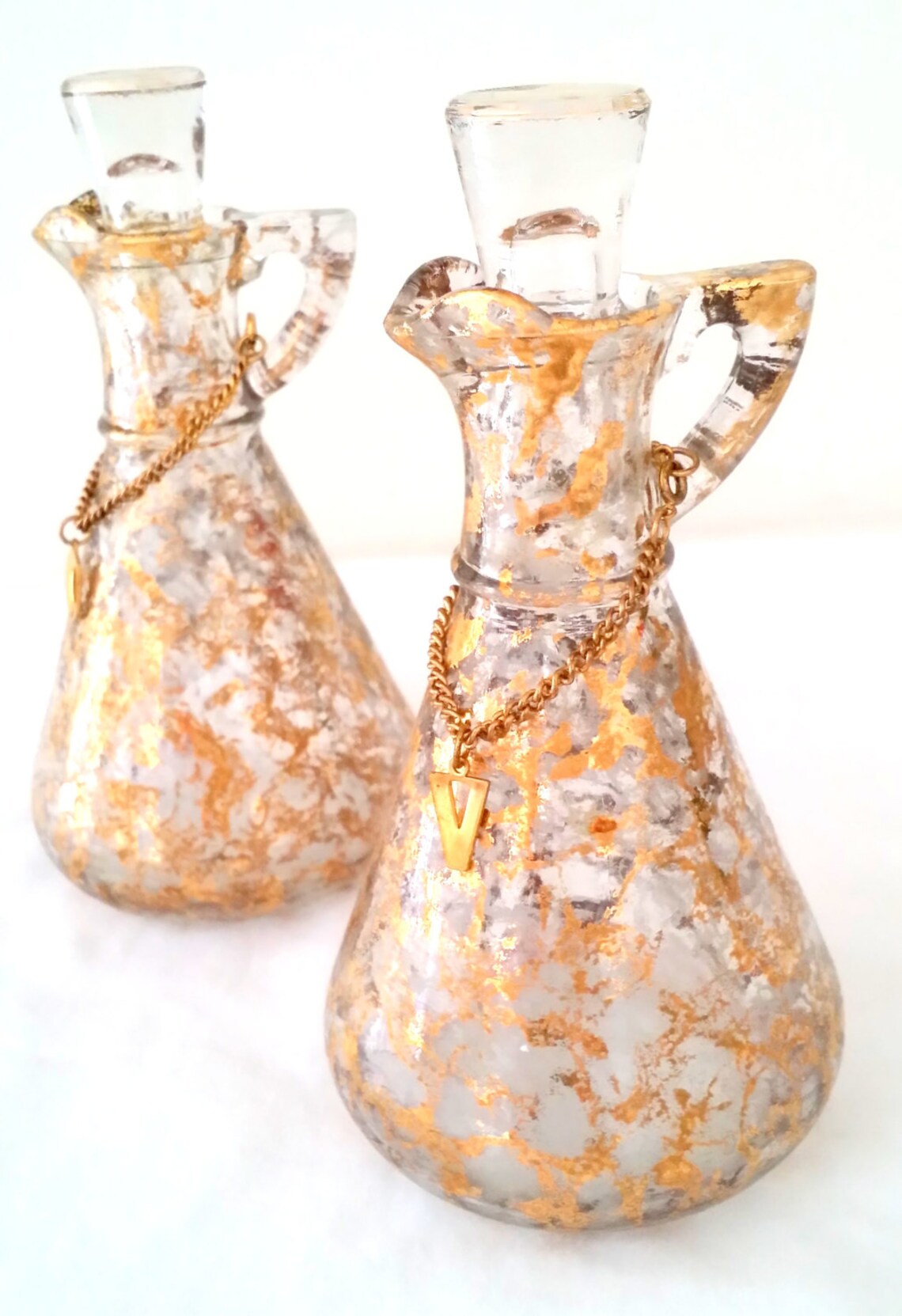 Mid Century Vintage Hazel Atlas Pair of Gold Speckled Cruets Etsy