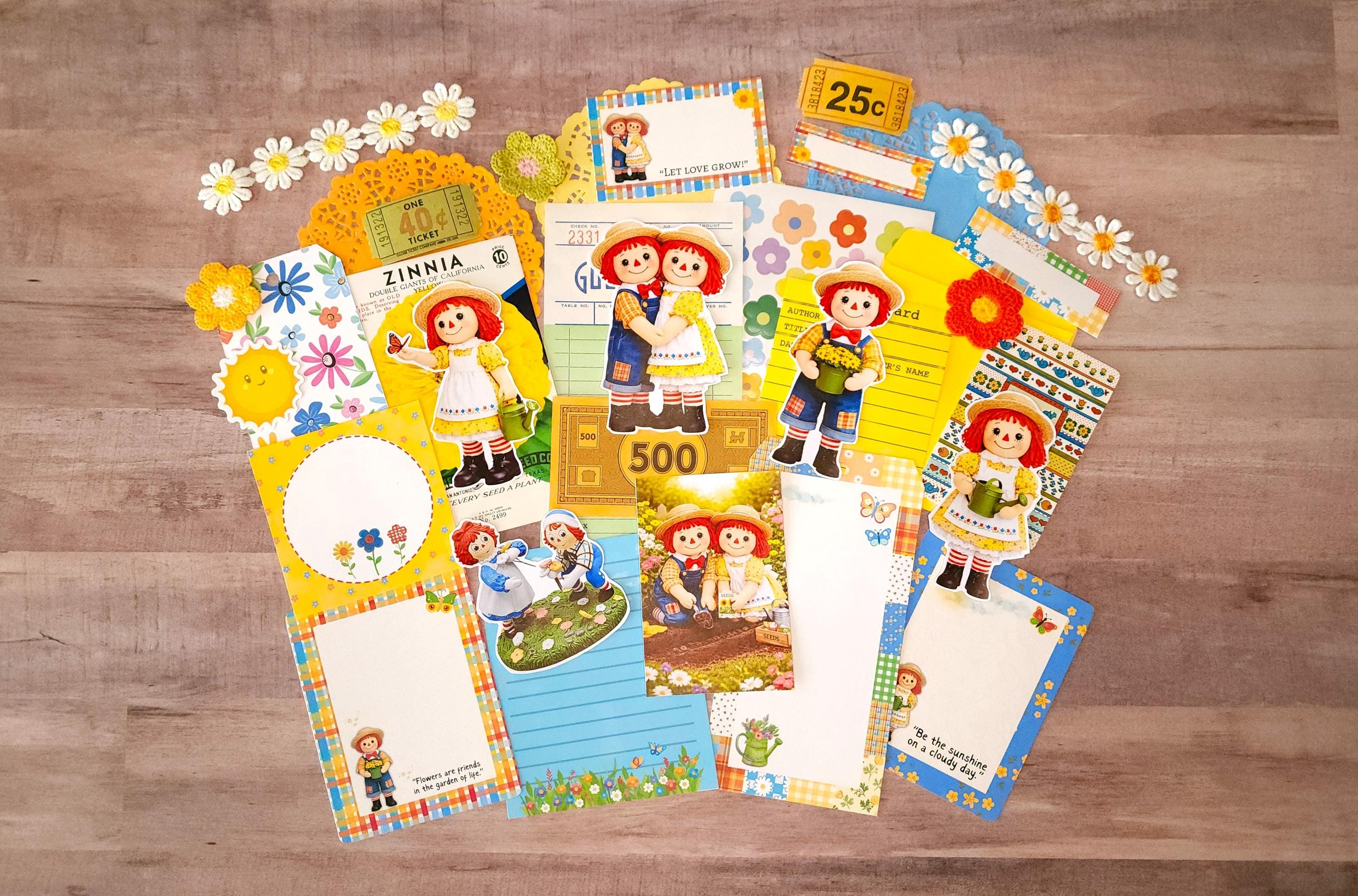 Raggedy Dolls Flower Garden Theme Ephemera Pack for Scrapbooking Junk ...