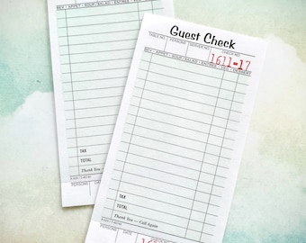 Guest Checks in Light Mint Green 10 Qty for Junk Journal Scrapbook Paper Crafts, Diner Guest Check Receipt