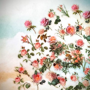 Clear Plastic Roses and Flowers Stickers in Shades of Pink & Peach 40 Pcs 2 each of 20 Designs for Planner Cards Journal and Paper Crafting