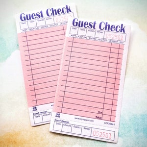 Pink Guest Checks 10 Qty Sheets, Junk Journal Supply, Diner Guest Check, Paper Ephemera