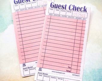 Pink Guest Checks 10 Qty Sheets, Junk Journal Supply, Diner Guest Check, Paper Ephemera