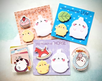 Molang Bunny Sticky Notes and Stickers Set with Multi Activities for Planners Card Journal, Kawaii Bunny, Cute Bunny and Chick Sticky Note