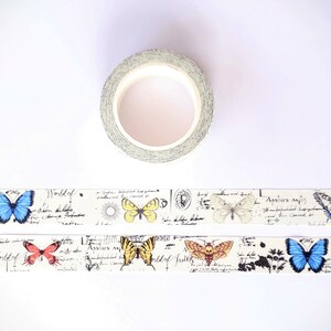 Butterflies Dragonfly and Script Washi Tape Roll for Planners Journal Scrapbook Cards and Paper Crafts, Artsy Insects Decorative Tape