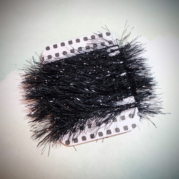 Sparkly Black Eyelash Yarn Trim Embellishment 4 Yards, Black Fun Fur, Black Yarn Fiber