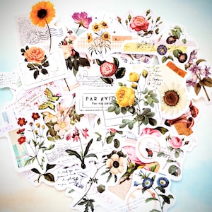 Variety Flowers Washi Stickers in Collage Designs  25 Pcs for Scrapbook Journal Cards, Collage Style Botanical Transparent Washi Decals