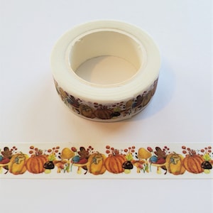 Fall Autumn Washi Tape Roll with Pumpkins and Mushroom for Junk Journals Planner Scrapbook and Paper Crafts