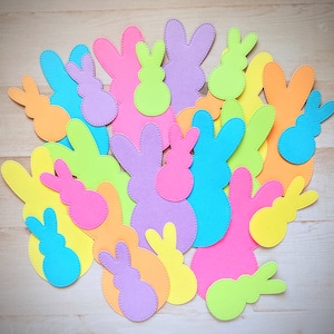 Rabbit Bunny Shape Cardstock Die Cuts in Bright Colors 24 Pcs for Paper Crafts, Bunny Rabbit Die Cut, Bunnies Marshmallow Treat Die Cuts