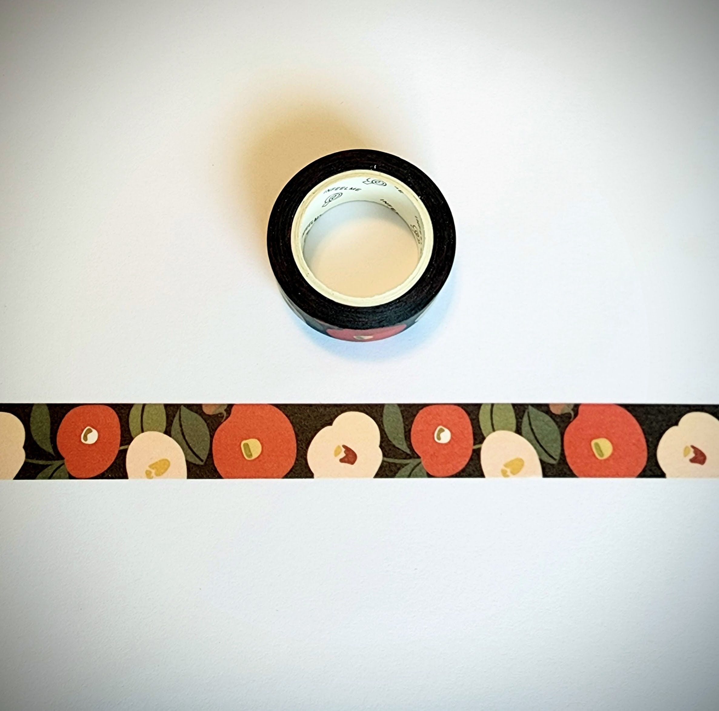 Red and Peach Flower on Black Background Washi Tape for Planner Journal Cards Scrapbook, Floral Decorative Tape, Red Flower Washi