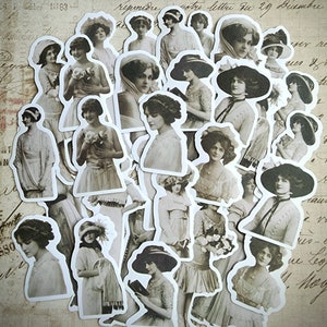 Vintage Style Fashion Ladies Washi Stickers 30 Pcs for Collage Journal Scrapbook Cards, Victorian Sepia Ladies Sticker in Journal Pocket