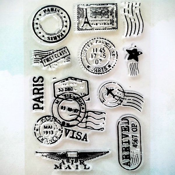 Air Mail Postage Rubber Stamp Set for Paper Crafting, Postage Clear Silicone Stamp Set, Travel Postage Stamp